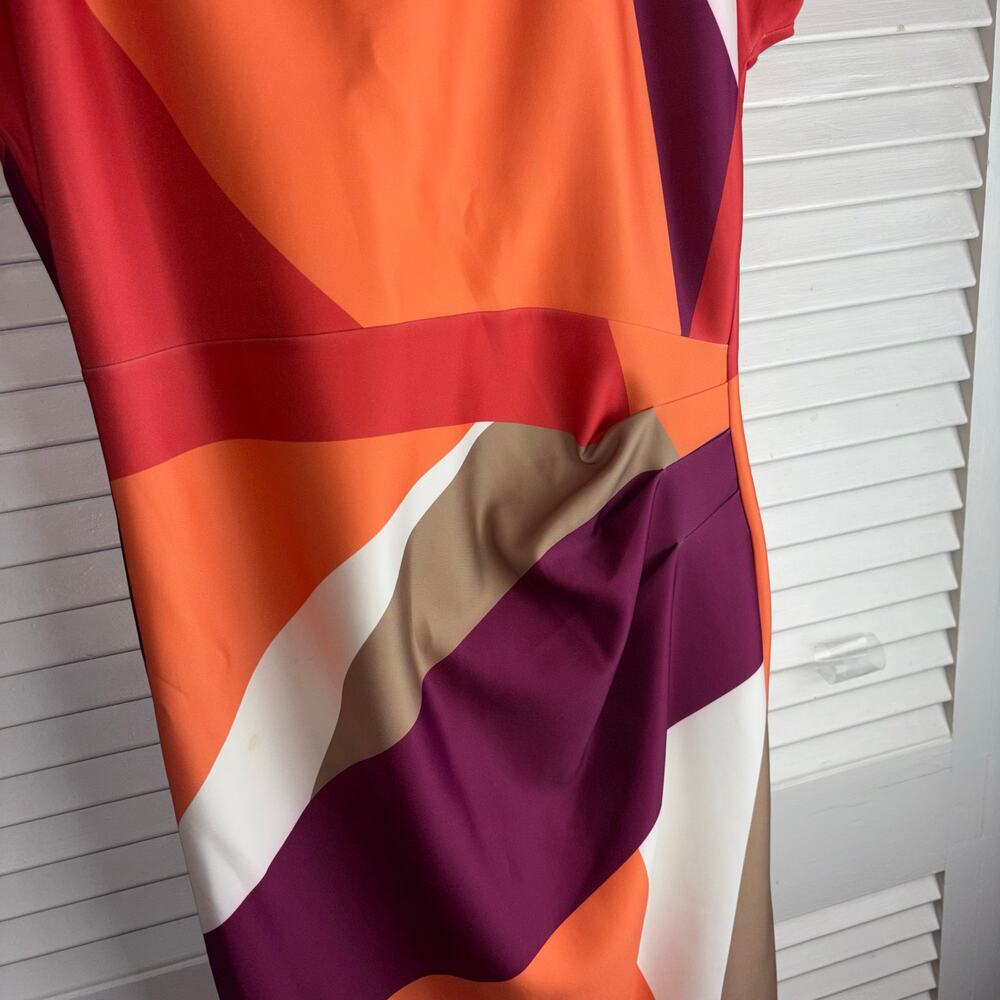 Donna Karan size 12 color block pencil dress orange multicolored Pre-Loved - Picture 12 of 14